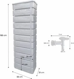 Regenton Muurtank, Grandval 300L, Antraciet Kunststof, Imitatiehout, Met Gootaansluitset Inbegrepen -Tuin Verkoop 1122x1200