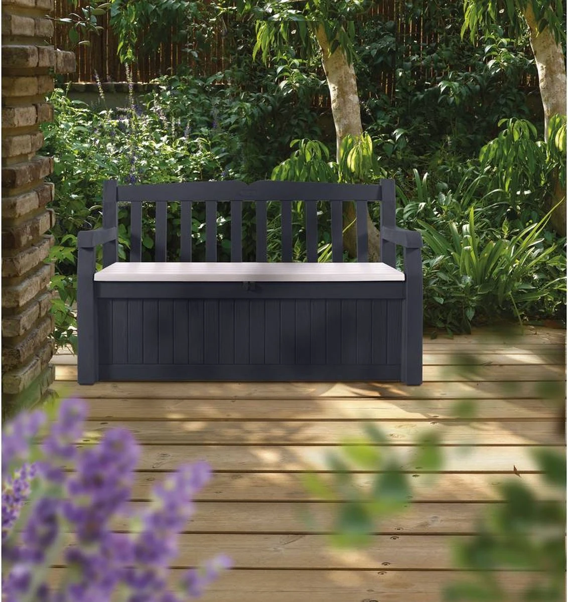 Keter Eden Garden Bench Opbergbank - 265L - 140x60x84cm - Zwart/Grijs 8 Keter Eden Garden Bench Opbergbank - 265L - 140x60x84cm - Zwart/Grijs - Image 8