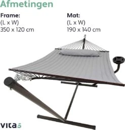 Vita5 Hangmat Met Standaard En Spreidstok – 2 Persoons – Incl. Bekerhouder - Afneembaar Kussen – Uv-bestendig – Lichtgrijs -Tuin Verkoop 1153x1200