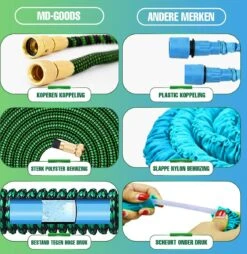 MD-Goods ® Super Sterk Uitrekbare Tuinslang Tot 30 Meter + GRATIS Tas En Koppelstuk - Tuinsproeier - Tuin Besproeien - Waterslang - Sproeikop - Groen - Flexibel Elastisch -Tuin Verkoop 1169x1200