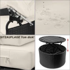 Casaria Polyrattan Zonne-Eiland Ø185cm – Incl. Kussens - Zwart Crème -Tuin Verkoop 1198x1200 3