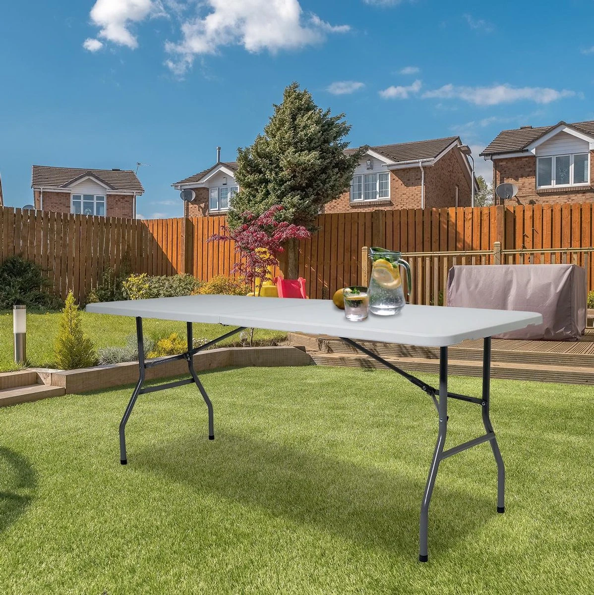 LifeGoods Klaptafel - Inklapbaar - 70x180cm - Verstelbare Vouwtafel - Weerbestendig - Wit 7 LifeGoods Klaptafel - Inklapbaar - 70x180cm - Verstelbare Vouwtafel - Weerbestendig - Wit - Image 7