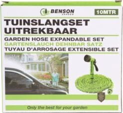 Benson - Tuinslang - Fexibel - 10 Meter - Tuinslang Met Koppeling - Spuitpistool - Groen -Tuin Verkoop 1200x1105 1