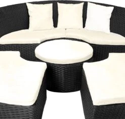 Casaria Polyrattan Zonne-Eiland Ø185cm – Incl. Kussens - Zwart Crème -Tuin Verkoop 1200x1144