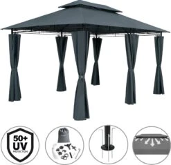 Casaria Paviljoen Topas 3x4m - UV-bescherming 50+ - Antraciet -Tuin Verkoop 1200x1160 2