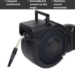 Buxibo - Wandslangenbox 20 Meter + 2 Meter - Tuinslang Met Haspel - 9 Sproei Standen - Slangenhouder 180° Draaibaar - Tuinslanghaspel Zwart+ Gratis Sproeier - Zwart -Tuin Verkoop 1200x1161