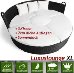 Casaria Polyrattan Zonne-Eiland Ø185cm – Incl. Kussens - Zwart Crème -Tuin Verkoop 1200x1184