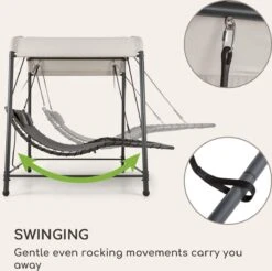 Blumfeldt Palermo Schommelbank - Hollywoodschommel 130 X 207 Cm - Ligbed Met Dak - Schommelstoel Voor 2 Personen - Tuinbank Inclusief Nekkussens - Stalen Frame En Polyester Dak - Grijs -Tuin Verkoop 1200x1197 5