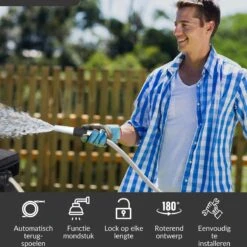 Buxibo - Wandslangenbox 20 Meter + 2 Meter - Tuinslang Met Haspel - 9 Sproei Standen - Slangenhouder 180° Draaibaar - Tuinslanghaspel Zwart+ Gratis Sproeier - Zwart -Tuin Verkoop 1200x1200 162