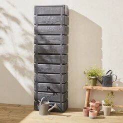 Regenton Muurtank, Grandval 300L, Antraciet Kunststof, Imitatiehout, Met Gootaansluitset Inbegrepen -Tuin Verkoop 1200x1200 210