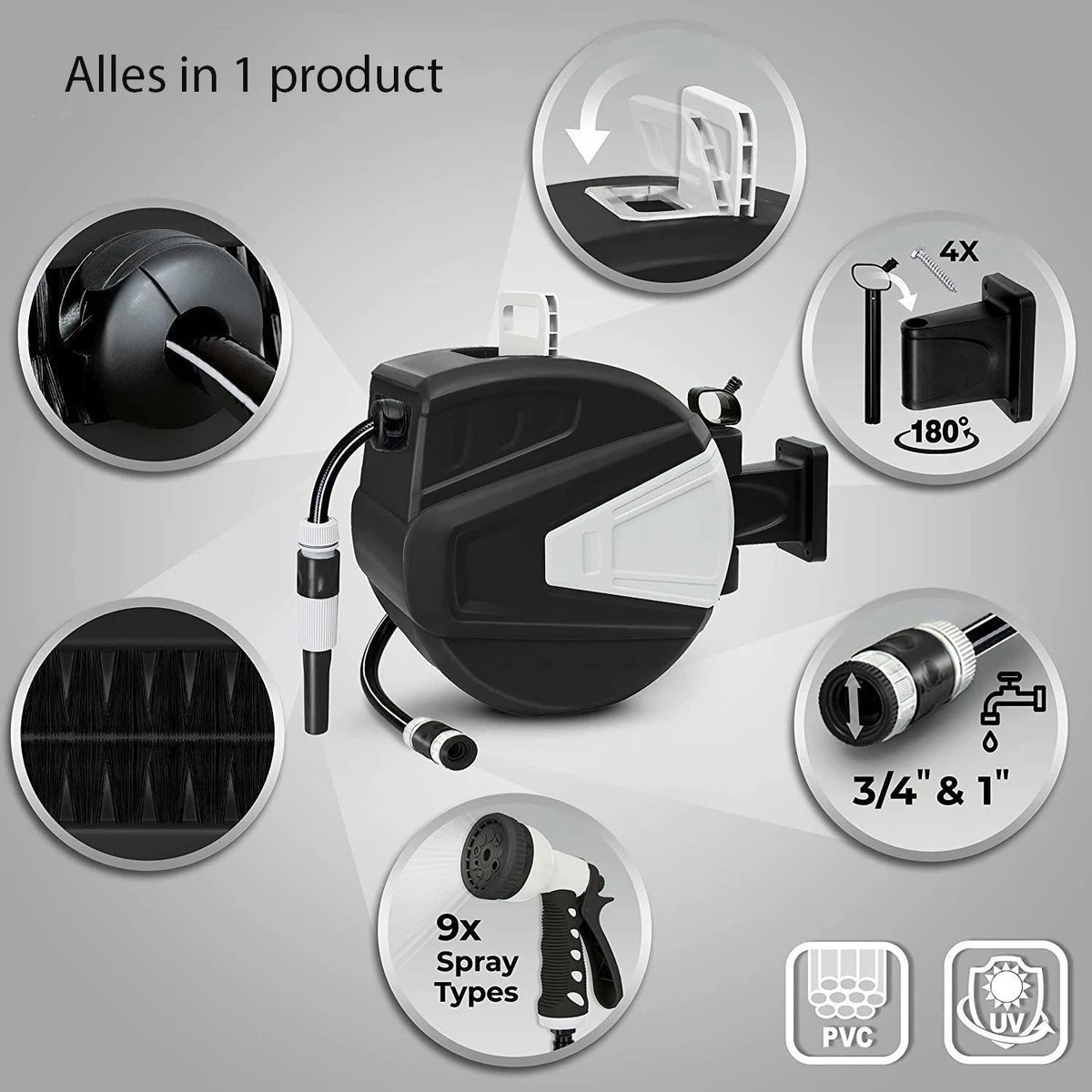 Sens Design Slanghaspel - Tuinslang Haspel - Automatisch - Zwart - 20m 7 Sens Design Slanghaspel - Tuinslang Haspel - Automatisch - Zwart - 20m - Image 7