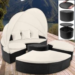 Casaria Polyrattan Zonne-Eiland Ø185cm – Incl. Kussens - Zwart Crème -Tuin Verkoop 1200x1200 279