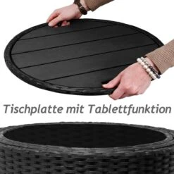 Casaria Polyrattan Zonne-Eiland Ø185cm – Incl. Kussens - Zwart Crème -Tuin Verkoop 1200x1200 285