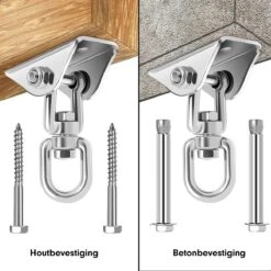 Luxe Ophangsysteem - 180° Schommelen, 360° Roteerbaar - Plafondhaak - Ophanghaak - Hangstoel Buiten - Hangstoel Binnen – Schommelstoel - Schommel - Bokszakken - RVS - Nederlandse Handleiding - -Tuin Verkoop 1200x1200 305
