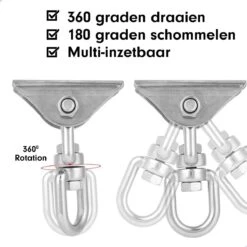 Luxe Ophangsysteem - 180° Schommelen, 360° Roteerbaar - Plafondhaak - Ophanghaak - Hangstoel Buiten - Hangstoel Binnen – Schommelstoel - Schommel - Bokszakken - RVS - Nederlandse Handleiding - -Tuin Verkoop 1200x1200 306