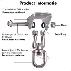 Luxe Ophangsysteem - 180° Schommelen, 360° Roteerbaar - Plafondhaak - Ophanghaak - Hangstoel Buiten - Hangstoel Binnen – Schommelstoel - Schommel - Bokszakken - RVS - Nederlandse Handleiding - -Tuin Verkoop 1200x1200 309