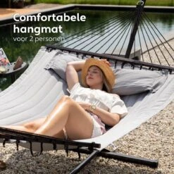 Vita5 Hangmat Met Standaard En Spreidstok – 2 Persoons – Incl. Bekerhouder - Afneembaar Kussen – Uv-bestendig – Lichtgrijs -Tuin Verkoop 1200x1200 319