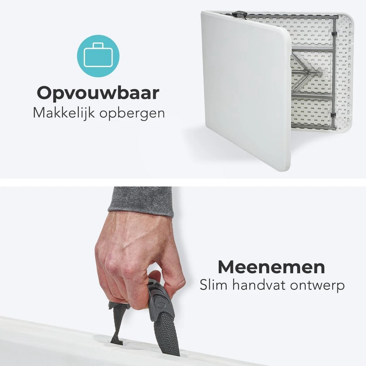 LifeGoods Klaptafel - Inklapbaar - 70x180cm - Verstelbare Vouwtafel - Weerbestendig - Wit 2 LifeGoods Klaptafel - Inklapbaar - 70x180cm - Verstelbare Vouwtafel - Weerbestendig - Wit - Image 2