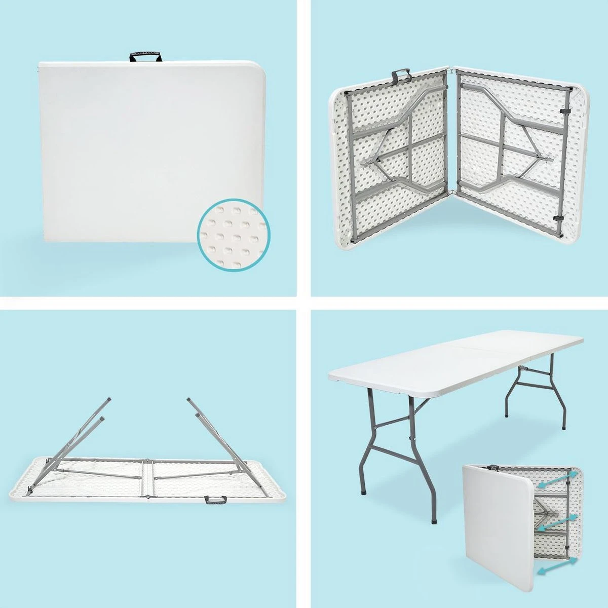 LifeGoods Klaptafel - Inklapbaar - 70x180cm - Verstelbare Vouwtafel - Weerbestendig - Wit 6 LifeGoods Klaptafel - Inklapbaar - 70x180cm - Verstelbare Vouwtafel - Weerbestendig - Wit - Image 6