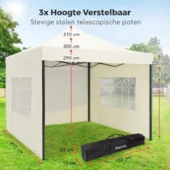 LifeGoods Partytent - 3x3 M - Zijwanden - Easy Up - Opvouwbaar - Waterdicht - Draagtas Met Wieltjes - Beige -Tuin Verkoop 1200x1200 392