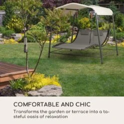 Blumfeldt Palermo Schommelbank - Hollywoodschommel 130 X 207 Cm - Ligbed Met Dak - Schommelstoel Voor 2 Personen - Tuinbank Inclusief Nekkussens - Stalen Frame En Polyester Dak - Grijs -Tuin Verkoop 1200x1200 465