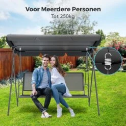 LifeGoods Schommelbank - 3-zits - Tot 250KG - Kantelbaar Dak - UV-bestendig Zonnescherm - 172x104x162cm - Grijs -Tuin Verkoop 1200x1200 478