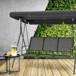 LifeGoods Schommelbank - 3-zits - Tot 250KG - Kantelbaar Dak - UV-bestendig Zonnescherm - 172x104x162cm - Grijs -Tuin Verkoop 1200x1200 479
