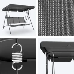 LifeGoods Schommelbank - 3-zits - Tot 250KG - Kantelbaar Dak - UV-bestendig Zonnescherm - 172x104x162cm - Grijs -Tuin Verkoop 1200x1200 481