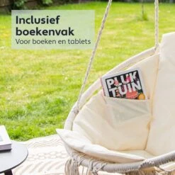 Vita5 Macramé Hangstoel - Voor Binnen En Buiten - Zonder Standaard - Incl. Kussen, Boekenvak En Beschermhoes - Tot 150kg - Beige -Tuin Verkoop 1200x1200 489