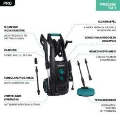 VONROC PRO Hogedrukreiniger V25-2 – 2500W – 195 Bar – 468 L/h – Duurzame Inductiemotor – Incl. 8m Slang, Slanghaspel, Terrasreiniger, Reinigingstank En Meer -Tuin Verkoop 1200x1200 65
