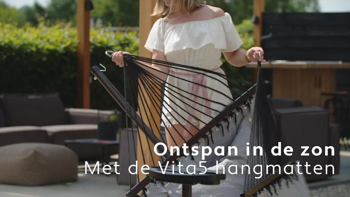 Vita5 Hangmat Met Standaard En Spreidstok – 2 Persoons – Incl. Bekerhouder - Afneembaar Kussen – Uv-bestendig – Beige 2 Vita5 Hangmat Met Standaard En Spreidstok – 2 Persoons – Incl. Bekerhouder - Afneembaar Kussen – Uv-bestendig – Beige - Image 2