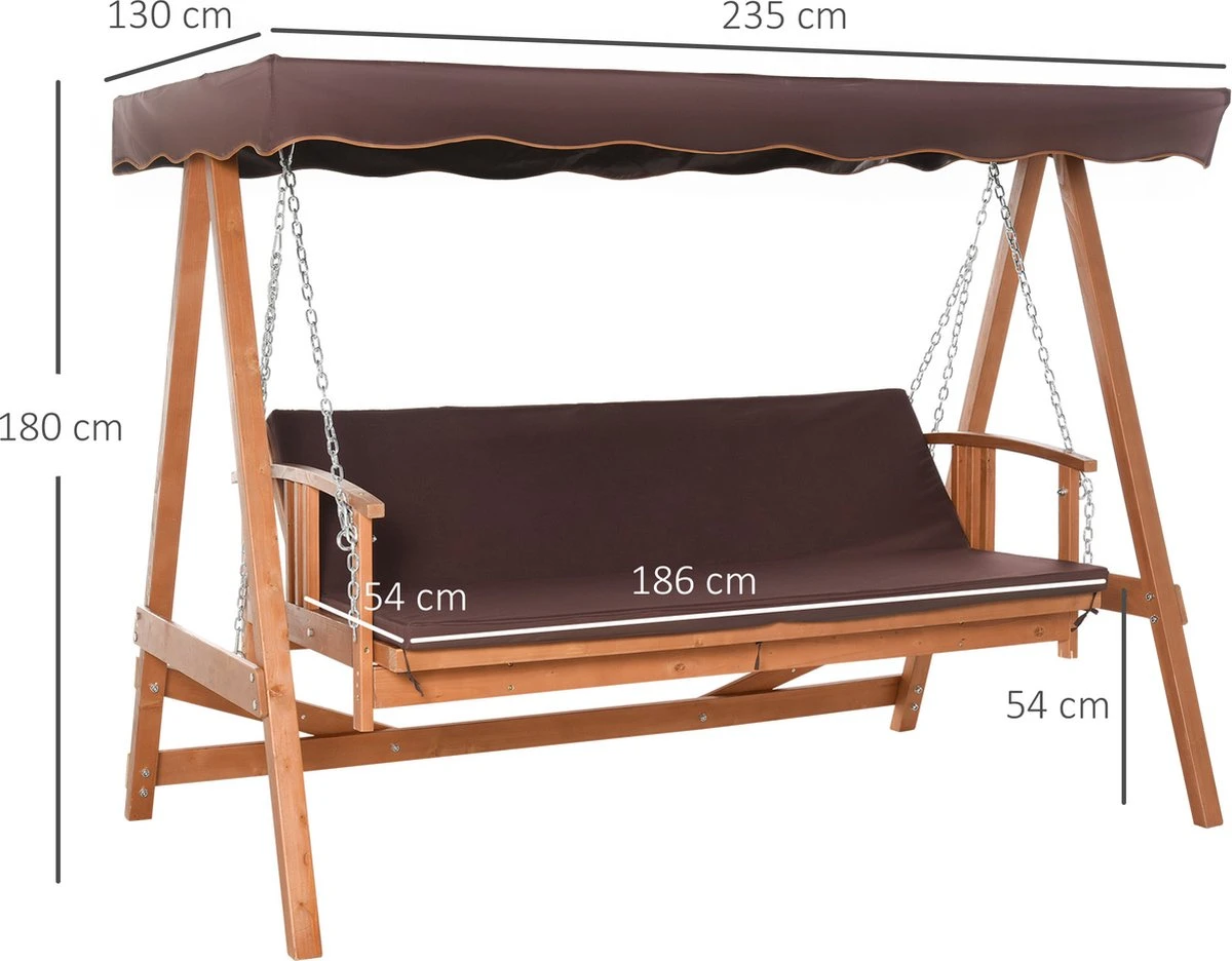 Outsunny Hollywoodschommel Hout Tuinschommel Schommelbank Ligfunctie 3 Personen 84A-185 4 Outsunny Hollywoodschommel Hout Tuinschommel Schommelbank Ligfunctie 3 Personen 84A-185 - Image 4